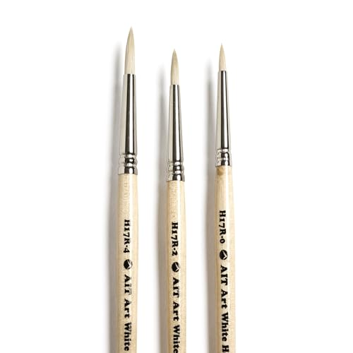 AIT Art Round Paint Brushes, Pack of 3, Sizes 0, 2, 4, White Hog Bristles, Handmade in USA for Trusted Performance with Heavier and Thicker Paints - size: 0, 2, 4