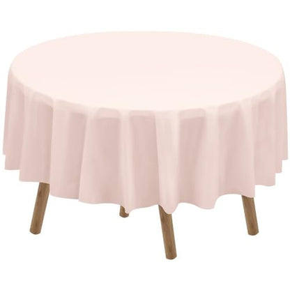 Blush Pink Plastic Tablecloths 2 Pack Light Peach Disposable Table Covers 84 Inch Circle Bridal Shower Party Tablecovers PEVA Table Cloths for Picnic Birthday Wedding Parties 6 ft Round Table Use - color: F00 Blush Pink