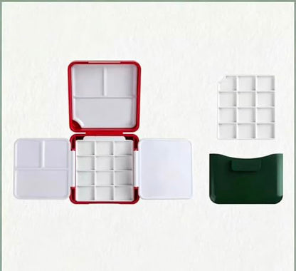 24 Wells Empty Travel Watercolor Paint Palette Case Mixing Tray, Pocket Size - color: Green