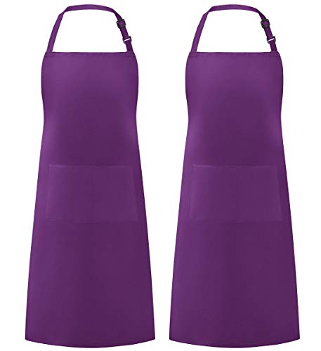 Syntus Apron for Men Women, Adjustable Cooking Kitchen Apron with 2 Pockets | Machine Washable, Firm Stitching, Stain Resistance, Long Tie Straps, 2 Pockets, Versatility, Unisex Use, Gift, BBQ - color: Basic Purple, style: 2 Polyester