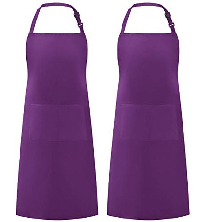Syntus Apron for Men Women, Adjustable Cooking Kitchen Apron with 2 Pockets | Machine Washable, Firm Stitching, Stain Resistance, Long Tie Straps, 2 Pockets, Versatility, Unisex Use, Gift, BBQ - color: Basic Purple, style: 2 Polyester