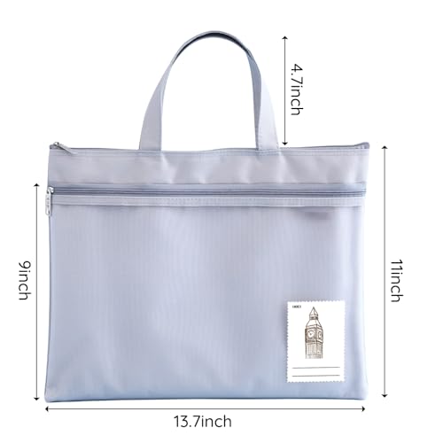 Mesh Zipper Pouch, 13.7" x 11" Large Art Portfolio Bag with Handle Foldable Storage Pocket Compatible with A4 Paper Size for Puzzle Project/Cross Stitch/Travel/Office/Art Supplies (Gray) - color: Grey