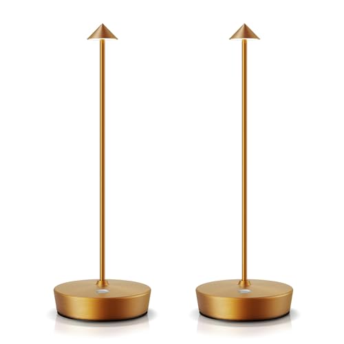 LED Cordless Table Lamp Rechargeable,Battery Powered Outdoor Table Light - color: 2 Pack Gold
