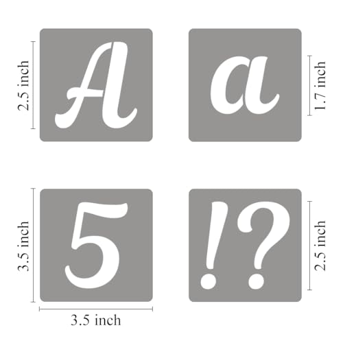 2.5 Inch Letter Stencils for Painting - 70 Pack Alphabet Letter and Number Stencil Templates with Signs for Painting, Reusable Cursive Alphabet Stencils for Chalkboard Wood Crafts & Wall Decor - size: 2.5 Inch