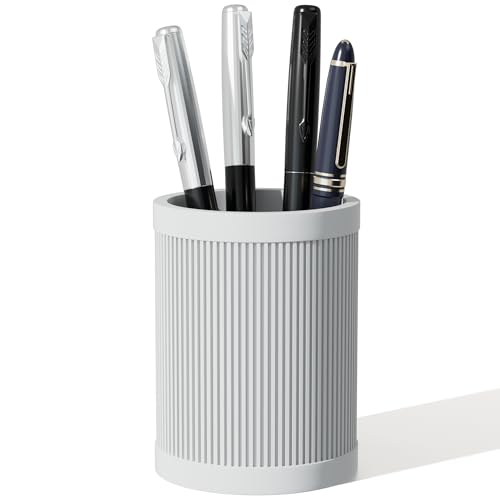 HighHerz Aesthetic Pen Holder For Desk, Modern Silicone Pencil Holder, Stylish Office Desk Decor, Made of 5 mm Thickened Premium Silicone, Office Desk Organizer And Accessories (White) - color: White