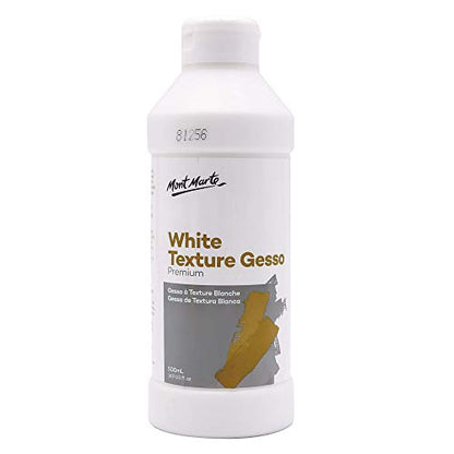 Mont Marte Premium White Texture Gesso 16.9oz (500ml), Suitable for Acrylic Paint, Oil Paint, Color Pencils, Pastels, Graphite and Charcoal - size: 16.9 Fl Oz (Pack of 1)