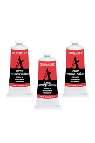 Grumbacher Grumbacher Red Acrylic Paint, 90ml/3 oz. Metal Tube, 3-Pack - color: Grumbacher Red