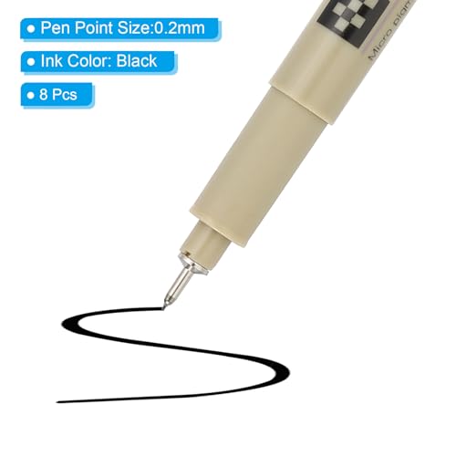 PATIKIL Micro Pen Fineliner Pens, 8Pcs 0.2mm Fine Point Drawing Pens Waterproof for Archival Artist Calligraphy Illustration Journaling Sketch, Black - size: 0.2mm