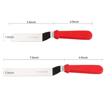 Angled Icing Spatula, Stainless Steel Offset Spatula, Cake Spatula Set of 2 Red 6" & 8" - color: Red