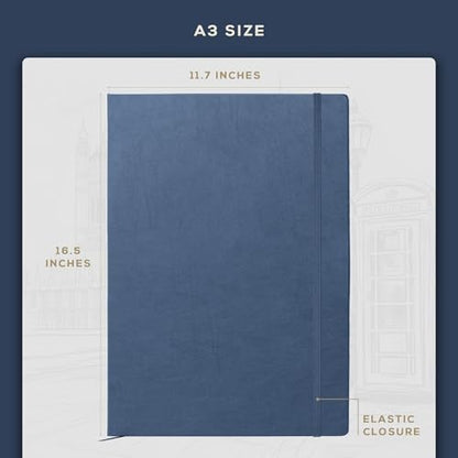 Beechmore Books A3 11.7x16.5 Mixed Media Sketchbook 160 GSM/98lb, Gift Box - color: Symphony Blue, size: A3 - 11.7" x 16.5" Extra Large