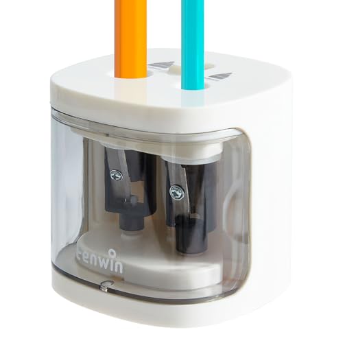 tenwin Electric Pencil Sharpener, Dual-Hole Fit for 6-12mm Pencils - color: White