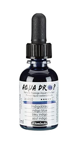 Schmincke - AQUA DROP, liquid, pigment-based watercolour, indigo blue in 30 ml pipette bottle, 24460034, for watercolorpainting, urban sketching, calligraphy, handlettering, lightfast - color: 460 indigo blue