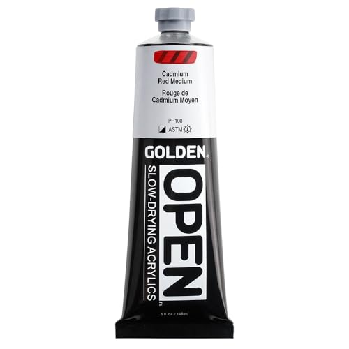 GOLDEN OPEN Slow-Drying Acrylics, Cadmium Red Medium, 5 fl. oz. Tube - color: Cadmium Red Medium, size: 5 Fl Oz (Pack of 1)
