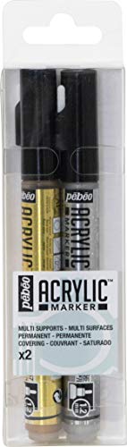 PEBEO Acrylic Set of 2 Markers, 1.2 mm, Gold, Precious Silver (205502) - color: Gold & Silver