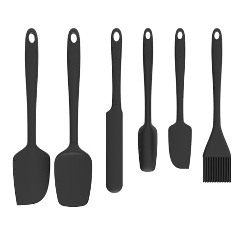 Silicone Spatula Set, 6 Pieces Food Grade Kitchen Utensils with Silicone Brush Heat Resistant Dishwasher Safe BPA-free Rubber Spatula for Scraping, Baking, Cooking, Mixing (Black) - color: Pure Black