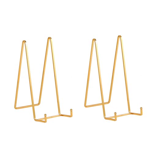 Large Plate Holder Display Stand - 12 inch Super Tall Big Plate Stands for Heavy Duty Display - Metal Picture Frame Stand - Tabletop Easel Stand for Decorative Platter | Plaque | Book - 2 Pack - Gold - size: 12 inch-2