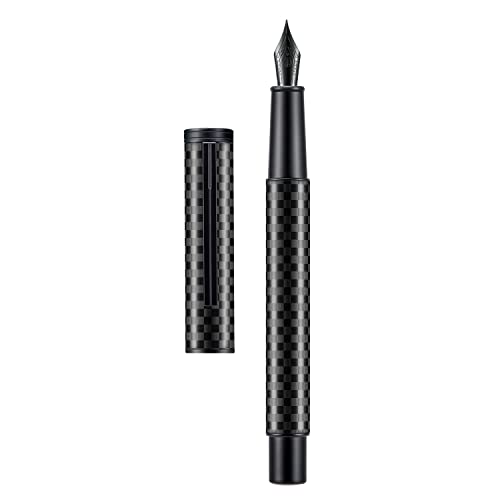 Hongdian Black Forest Carbon Fiber Fountain Pen Medium Nib Modern Design Smooth Writing Pen with Refillable Ink Converter and Metal Pen Case Set - color: Carbon Fiber, style: Medium Point