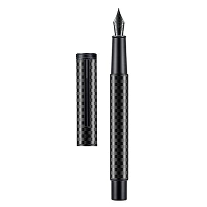 Hongdian Black Forest Carbon Fiber Fountain Pen Medium Nib Modern Design Smooth Writing Pen with Refillable Ink Converter and Metal Pen Case Set - color: Carbon Fiber, style: Medium Point