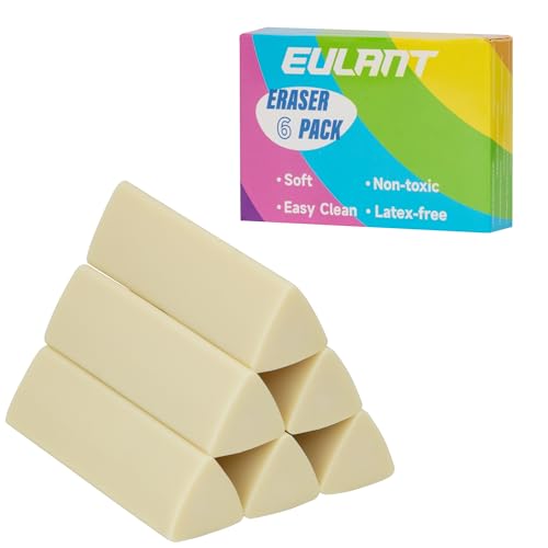EULANT Pencil Erasers 6 Pieces, White 2B Rubbers Erasers for Schools Office Kids Adults, Soft Art Erasers for Writing Drawing Student Teachers