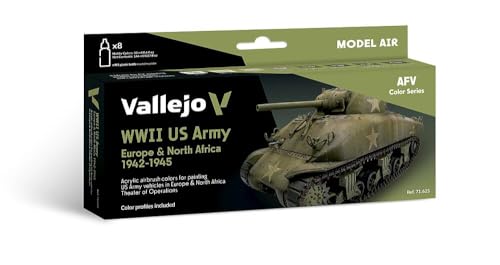 Vallejo - WWII US Army Europe & North Africa 1942-1945 Acrylic Paint Set | Model Air | AFV Color Series Kit for Historical Reenactments with Artist-Quality Pigments | 8 Bottles x 17 ml (0.57 fl.oz.) - style: WWII US Army Europe & North Africa 1942-1945