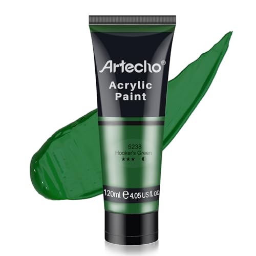 Artecho Hooker's Green Acrylic Paint 120ml /4.05oz Tube | Semi Glossy Finish, High Pigment Rich Color Craft Paint for Canvas, Rocks, Wood, Fabric, Ceramic, Non-Toxic - color: Hooker's Green, size: 4.05 Fl Oz (Pack of 1)