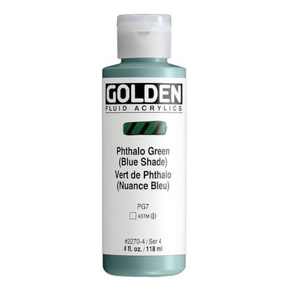 GOLDEN Fluid Acrylics, Phthalo Green (Blue Shade), 4 fl. oz. Bottle, Professional Acrylic Paint, Transparent