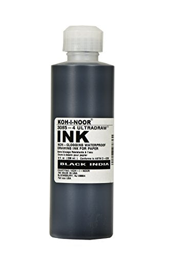 Koh-I-Noor Ultradraw Pigment-Based Ink, 8 Oz. Bottle, Black - size: 8 fl oz, style: Ultradraw Ink