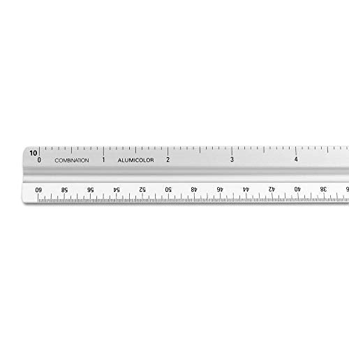 Alumicolor 3650-1 Aluminum Combination Solid Drafting Scale, 12IN, Silver - color: Silver, size: 12 Inch, style: Combination
