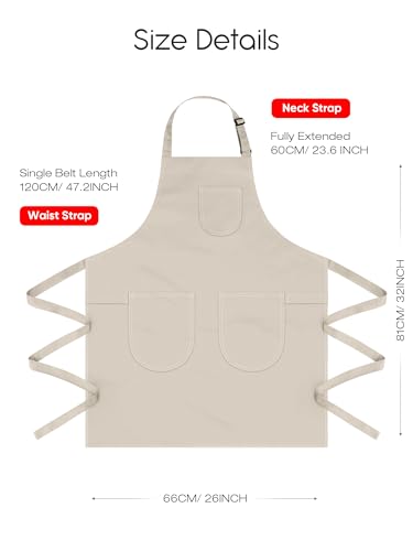 Unisex Apron with Pockets for Cooking, Salon & Art - 100% Cotton Adult Kitchen, Chef, Stylist Apron (Beige) - color: Beige