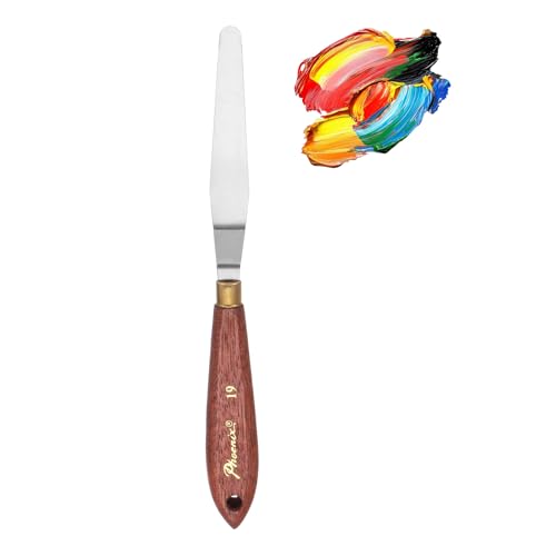 MECCANIXITY Pack of 1 Palette Knife No.19, 8.1" Long Palette Knives with Stainless Steel Flexible Spatula Pallet Knife and Wood Handle for Scraping, Mixing, Oil Acrylic Painting Canvas - style: No.19