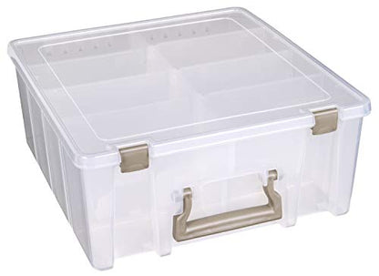 ArtBin 6990ZZ Super Satchel Double Deep 3-Pack, Portable Art & Craft Organizers with Handles, [3] Plastic Storage Cases, Clear & Gold