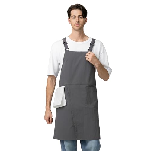 Unisex Waterproof Apron Restaurant Cooking Cafè Flower Shop Baking Kitchen Length Adjustable - color: Charcoal