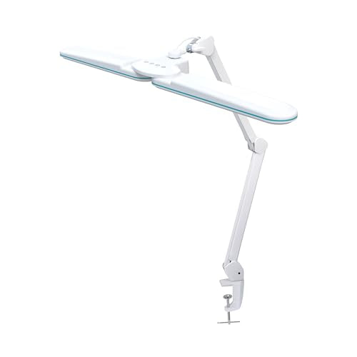 Neatfi Elite HD XL LED Desk Lamp | 3 Light Modes | Non-Polar Dimming | 17 Inches Wide | Eye-Caring Desk Light for Home Office, Drafting, Beauty Shop, Workbench (Blue Ring, CCT with Clamp) - color: Blue Ring
