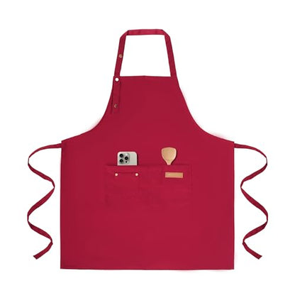 Tosewever Art Aprons for Women Painting Pottery Baking, Mens Buckle Straps Kitchen Apron with Pockets for Chef Cooking - color: Red