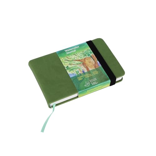 tumuarta Watercolor Journal, 3.5x5.5”, 140 LB, 300 GSM, Cotton Paper, Cold Press, 24 Sheets, 48 Pages, Watercolor Sketchbooks for Use As Travel Notebook Mixed Media Pad On The Go - color: Green