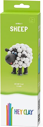 Hey Clay Animals - Claymate Sheep - Colorful Modeling Air Dry Clay for Kids 3+ - Air-Drying Clay Kit 3 Cans with Fun Interactive App - color: Sheep