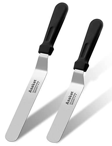 Anaeat Icing Spatulas, Set of 2 Professional Cake Angled Offset Spatula with 6", 8" Stainless Steel Blades - Thickened Frosting Knife with Durable Plastic Handle for Cake Decorating Pastry & Baking - color: 6"+8" Blades