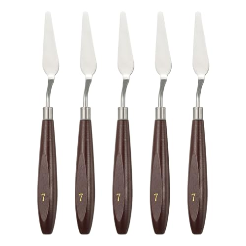 HARFINGTON 5pcs Palette Knife Painting Tool 2.2 x 0.59 Stainless Steel Art Spatula Pallet Knives Scrapers Tools with Beech Wood Handle for Acrylic Oil Canvas Mixing Spreading, Red/Silver - size: 2.2" x 0.59"