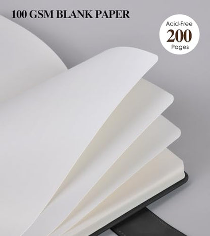 PAIBAS Blank Journal Notebook, A5 Hardcover Leather Sketchbook with 200 Pages Thick Blank Paper for Men Women, Unlined Drawing & Writing Journal, 5.9" x 8.4" Plain Notebook (black) - color: Black, size: Blank Page
