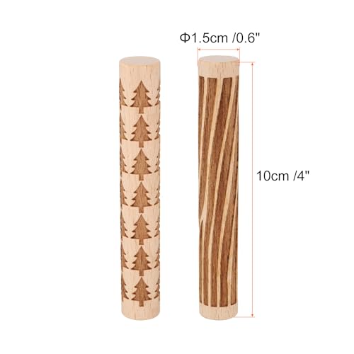 HARFINGTON 2pcs Wood Clay Roller 4" Pine Tree Wood Grain Pattern Rolling Pins Wood Rollers Pottery Tools Wood Grain Texture Rollers for Clay Baking Dough Playdough DIY - style: Pine Tree + Wood Grain
