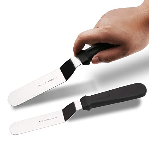 Angled Icing Spatula, Stainless Steel Offset Spatula, Cake Spatula Set of 2 Black 6, 8 inch Blade - color: Black