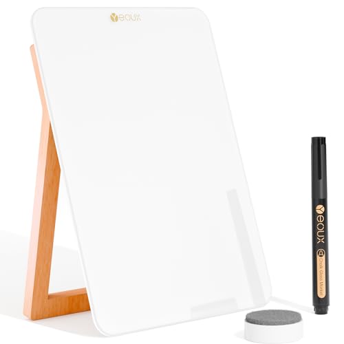 Yeoux Desktop Glass Whiteboard with Reversible Wood Stand 9.5"x6.7" - color: Beech-white