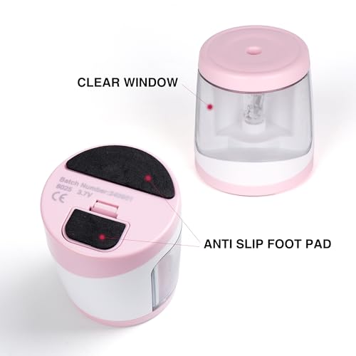 Electric Pencil Sharpener Powered by Battery Powerful Stall-Free Motor,Compact Manual Pencil Sharpener for Kids, High Capacity Shavings Tray,Affordable Gift, for Pencils (6-8mm)