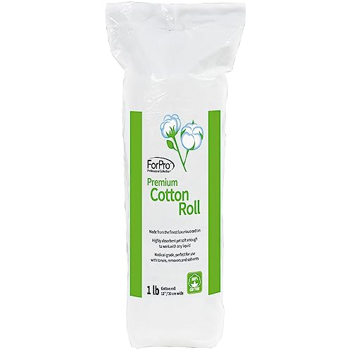 ForPro Professional Collection Premium Cotton Roll for Cosmetic Application and Product Removal, White, 12” Wide, 1 Lb.