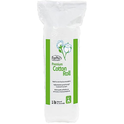 ForPro Professional Collection Premium Cotton Roll for Cosmetic Application and Product Removal, White, 12” Wide, 1 Lb.