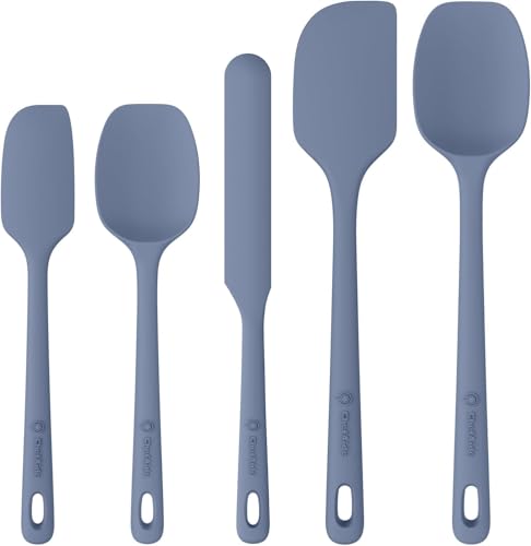 ChefAide 5 Pieces Silicone Spatula Set, Food Grade Rubber Spatula, Upgrade Strong Handle with Ergonomic Grip, Heat Resistant Up to 600°F for Nonstick Cookware, Cooking - color: Blue, size: 5 pieces