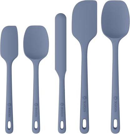 ChefAide 5 Pieces Silicone Spatula Set, Food Grade Rubber Spatula, Upgrade Strong Handle with Ergonomic Grip, Heat Resistant Up to 600°F for Nonstick Cookware, Cooking - color: Blue, size: 5 pieces
