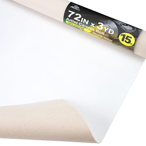 PHOENIX Professional Canvas Roll 72 Inch x 3 Yard (9 Feet) | 15 Oz. Heavyweight Primed Cotton, for Oil & Acrylic Painting, Ready-to-Use Unstretched Artist Canvas - size: 72 inch x 3 yard, style: 15 oz.