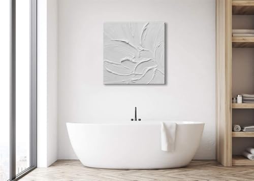 zoinart Hand Painted White Canvas Wall Art, 20x20 Inches Abstract Thick Textured Painting, Plaster Wall Art - color: BL-060