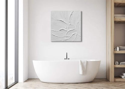 zoinart Hand Painted White Canvas Wall Art, 20x20 Inches Abstract Thick Textured Painting, Plaster Wall Art - color: BL-060